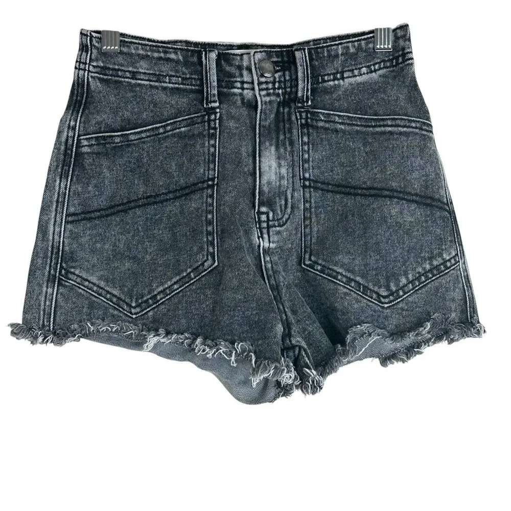 Listicle High Rise Acid Wash Denim Cut Off Shorts Grey Edgy Frayed Hem Size XS